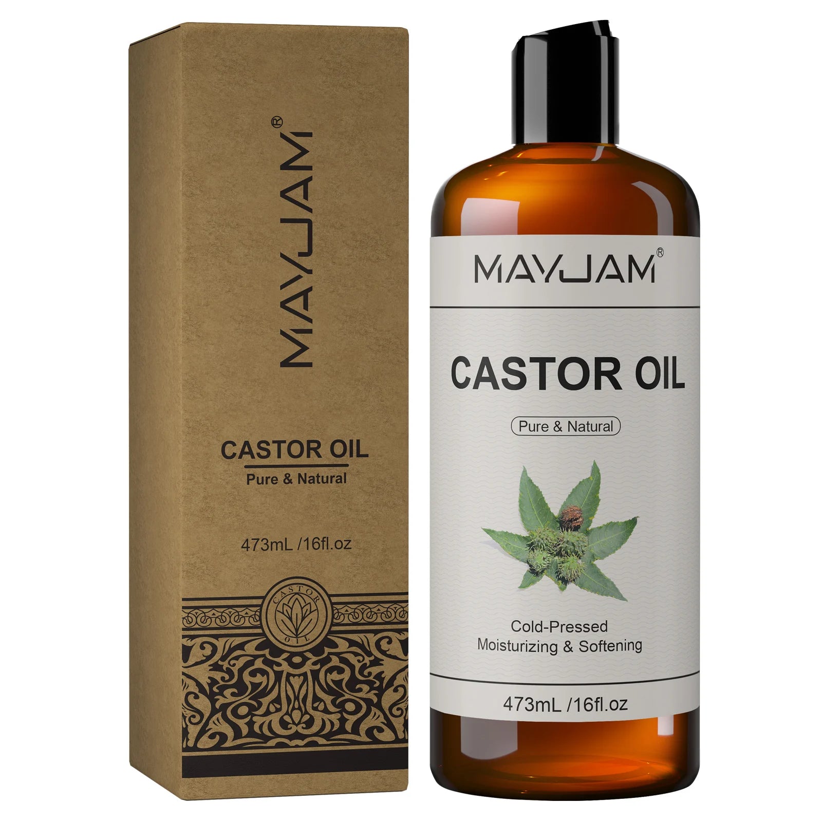 Organic Castor Oil Cold Pressed Massage Body Moisturizes Skin Nourish Hair 16fl.oz Pure Natural Carrier Oil for Eyelash Nail