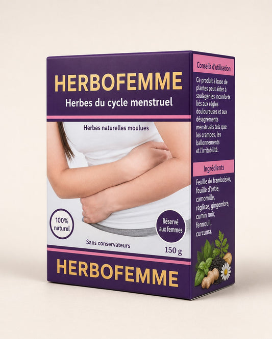 HERBOFEMME™ — Infusion aux 5 plantes traditionnelles pour le confort menstruel, la transition ménopausique et l'harmonie du corps féminin