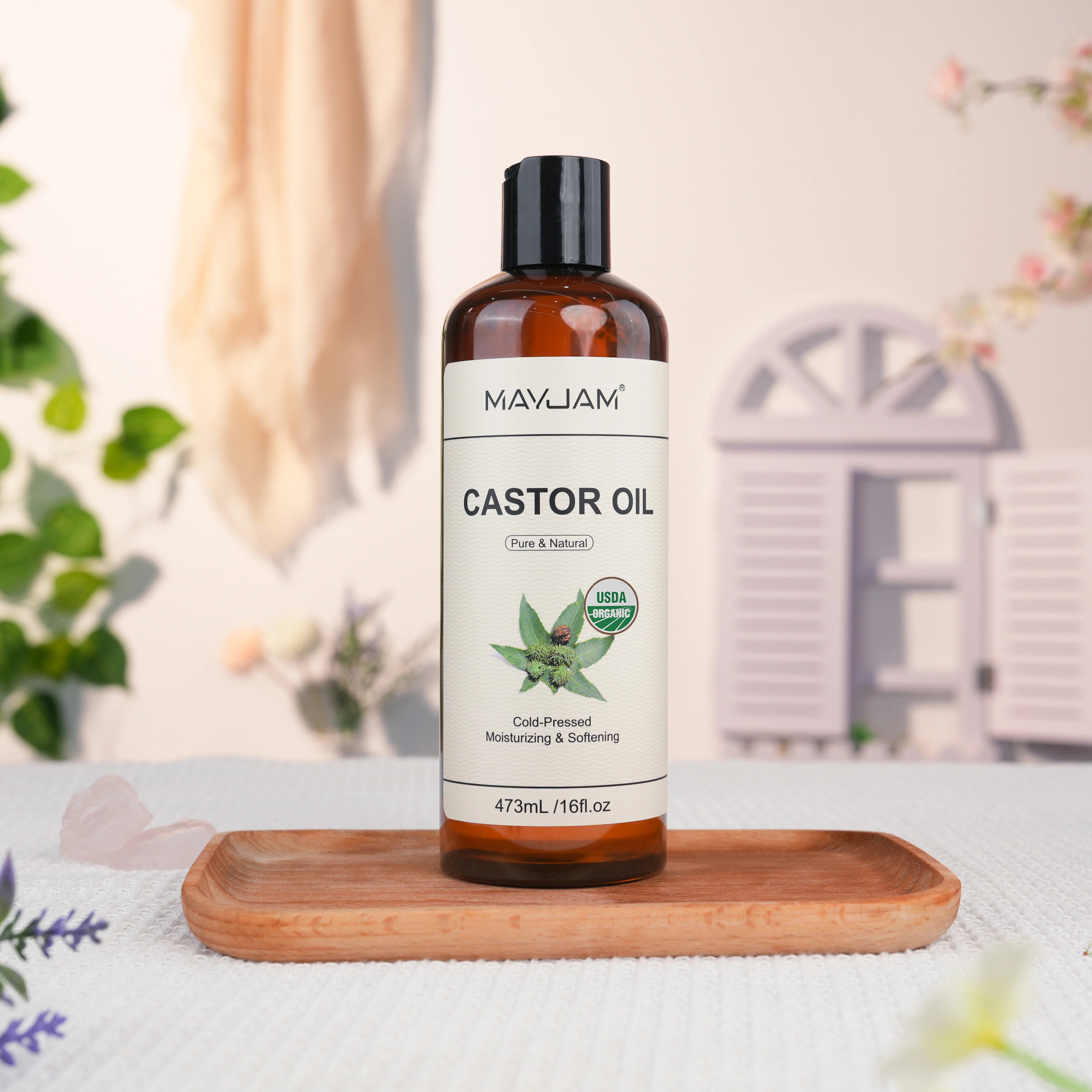 Organic Castor Oil Cold Pressed Massage Body Moisturizes Skin Nourish Hair 16fl.oz Pure Natural Carrier Oil for Eyelash Nail