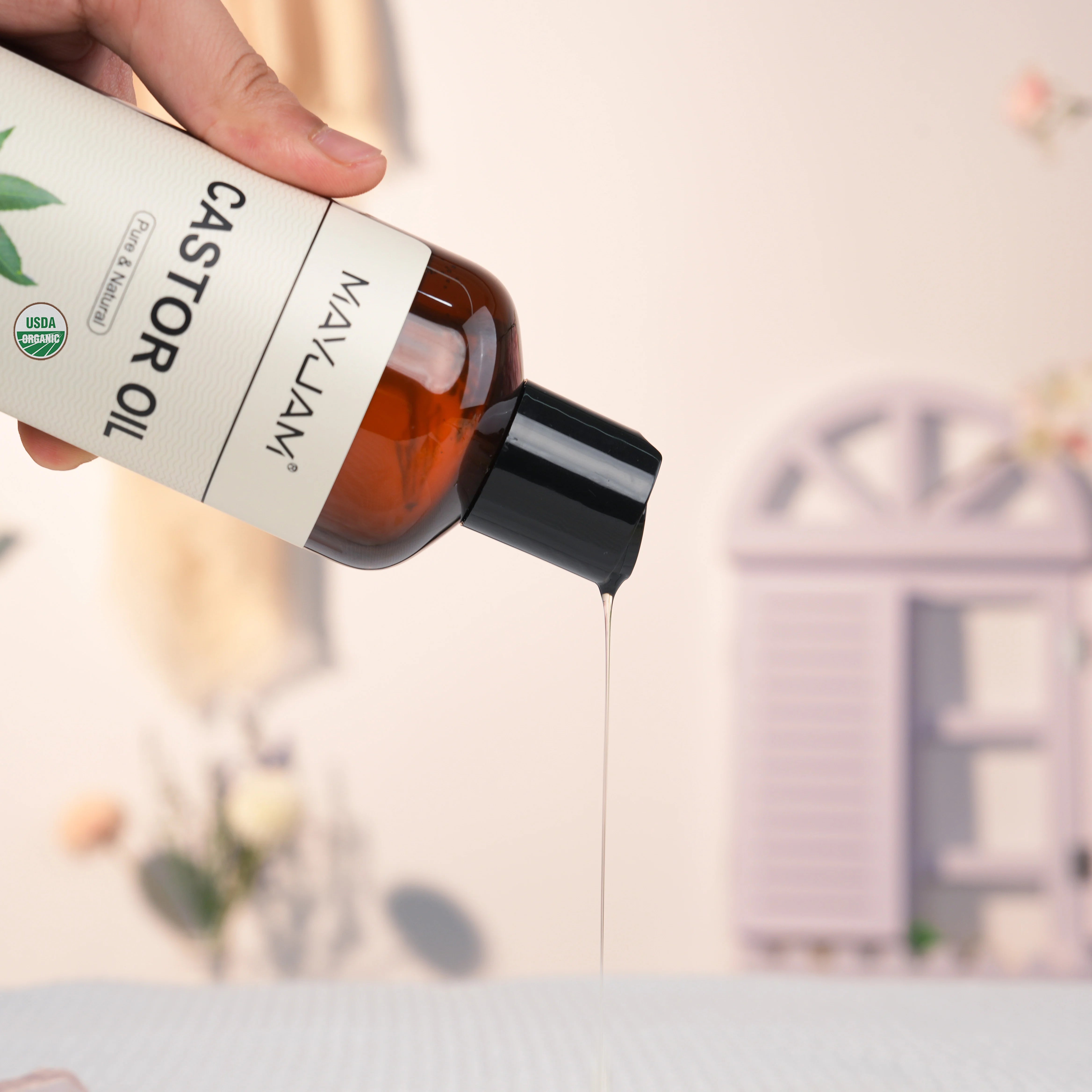 Organic Castor Oil Cold Pressed Massage Body Moisturizes Skin Nourish Hair 16fl.oz Pure Natural Carrier Oil for Eyelash Nail